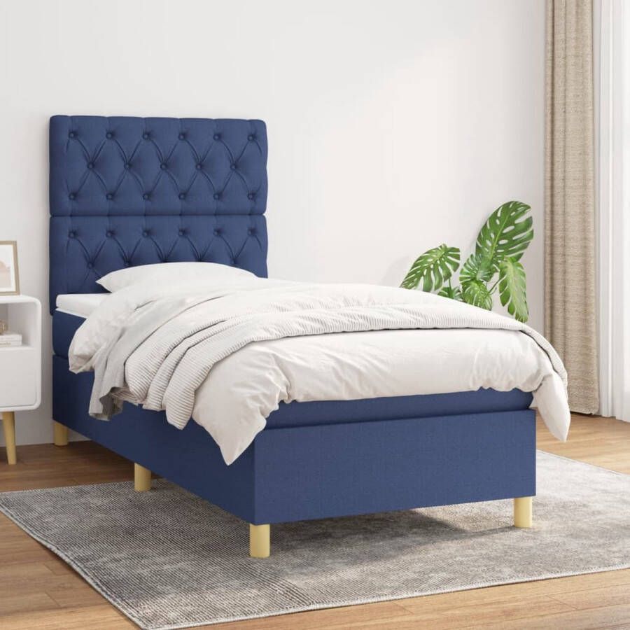 The Living Store Boxspring Bed Pocketvering Matras Middelharde Ondersteuning Huidvriendelijk Topmatras Blauw 203x83x118 128 cm