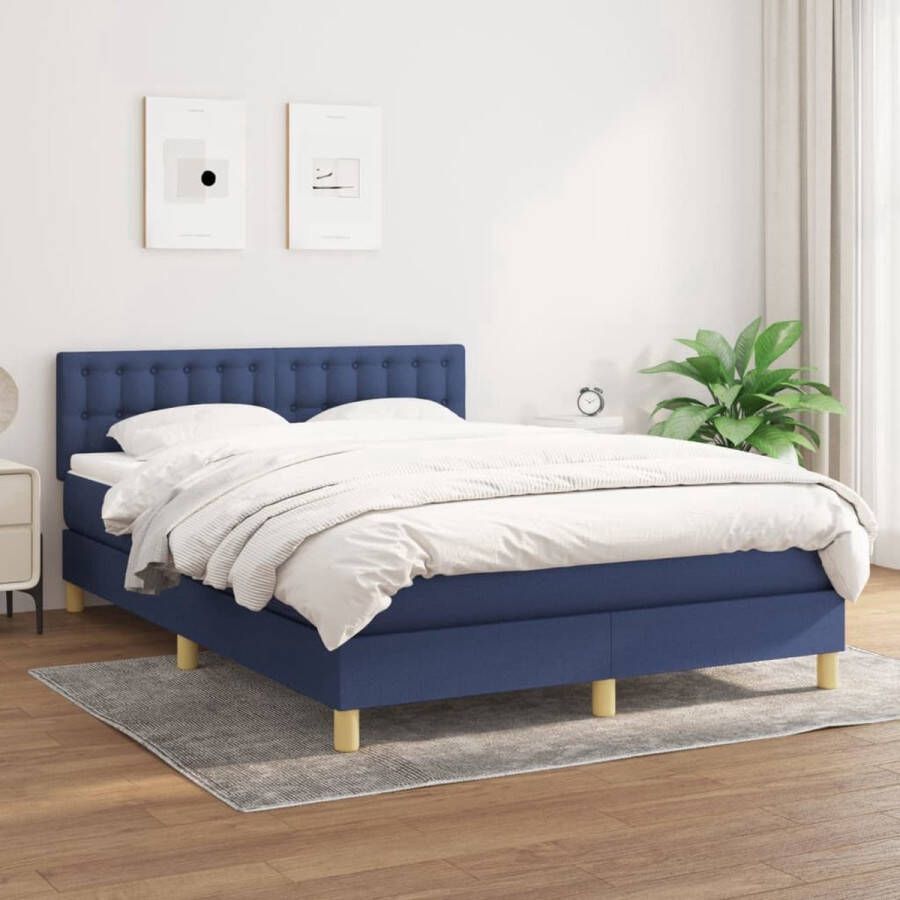 The Living Store Boxspring Bed Pocketvering middelharde ondersteuning 140x200 cm blauw - Foto 1