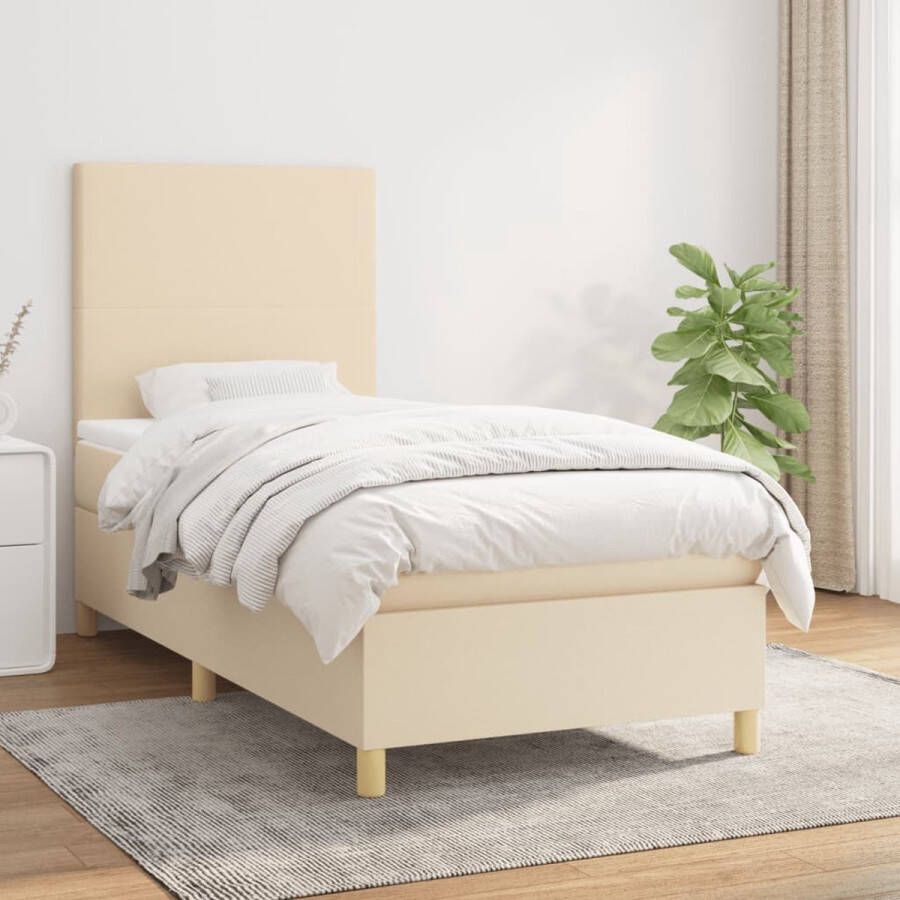 The Living Store Boxspring Bed Premium 203x90x118 128 cm Pocketvering Middelharde ondersteuning Huidvriendelijk topmatras Crème 1x bedframe 1x hoofdeind 1x matras 1x topmatras