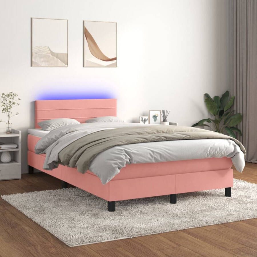 The Living Store Boxspring Bed Roze Fluweel 120 x 200 cm LED Verlichting