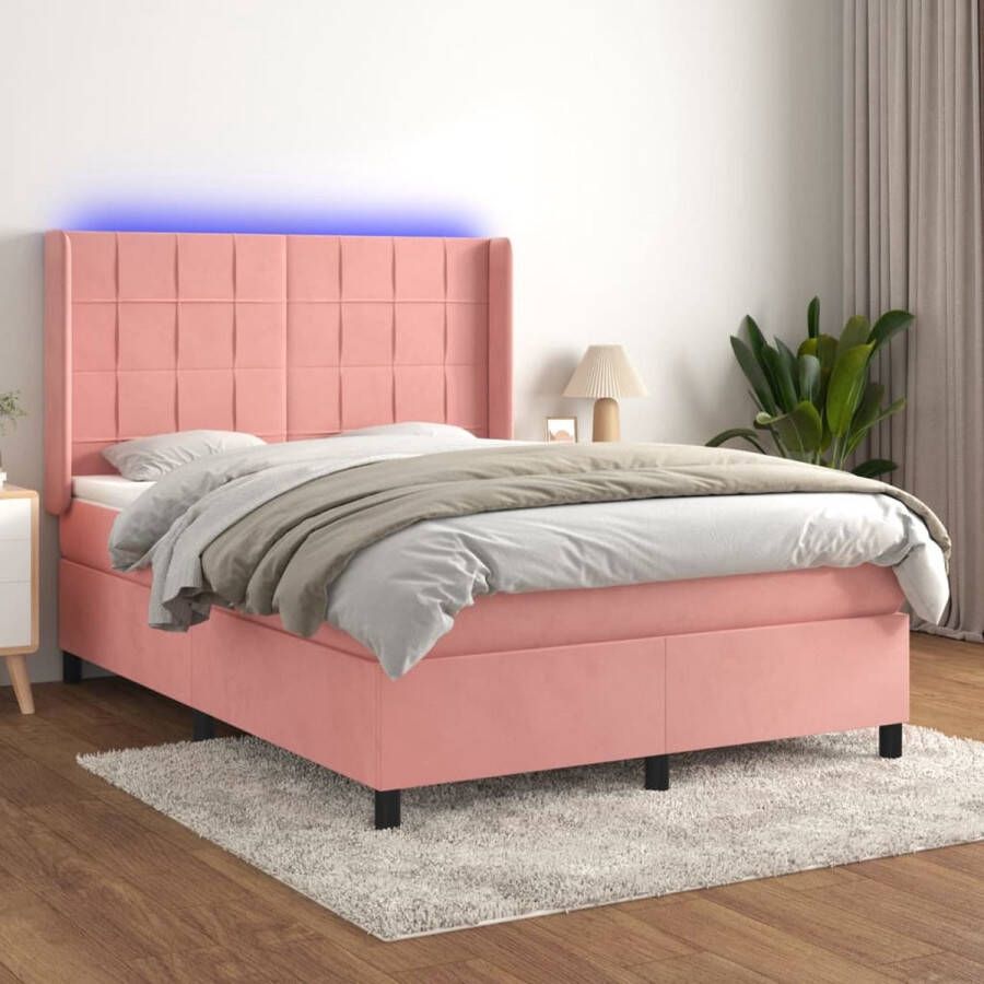 The Living Store Boxspring Bed Roze Fluweel 193 x 147 x 118 128 cm Pocketvering