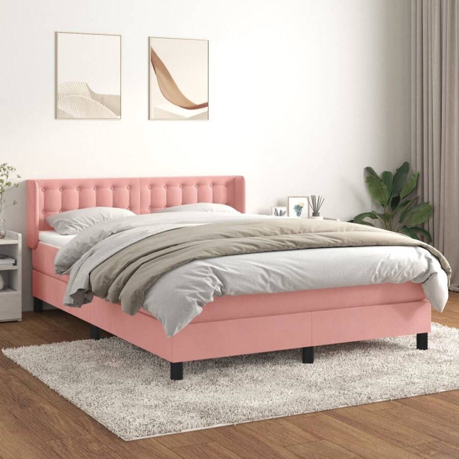 The Living Store Boxspring Bed Roze Fluweel 203 x 147 x 78 88 cm Pocketvering Matras Middelharde Ondersteuning Huidvriendelijk Topmatras