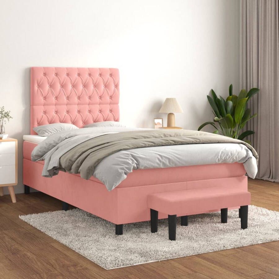 The Living Store Boxspring Bed Roze Fluweel Pocketvering 203x120x118 128 cm Verstelbaar