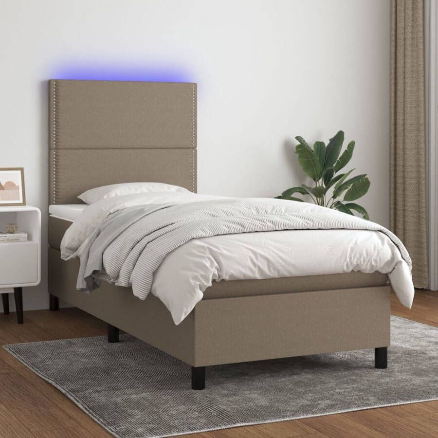 The Living Store Boxspring Bed taupe 203 x 100 x 118 128 cm LED Pocketvering matras Huidvriendelijk topmatras USB