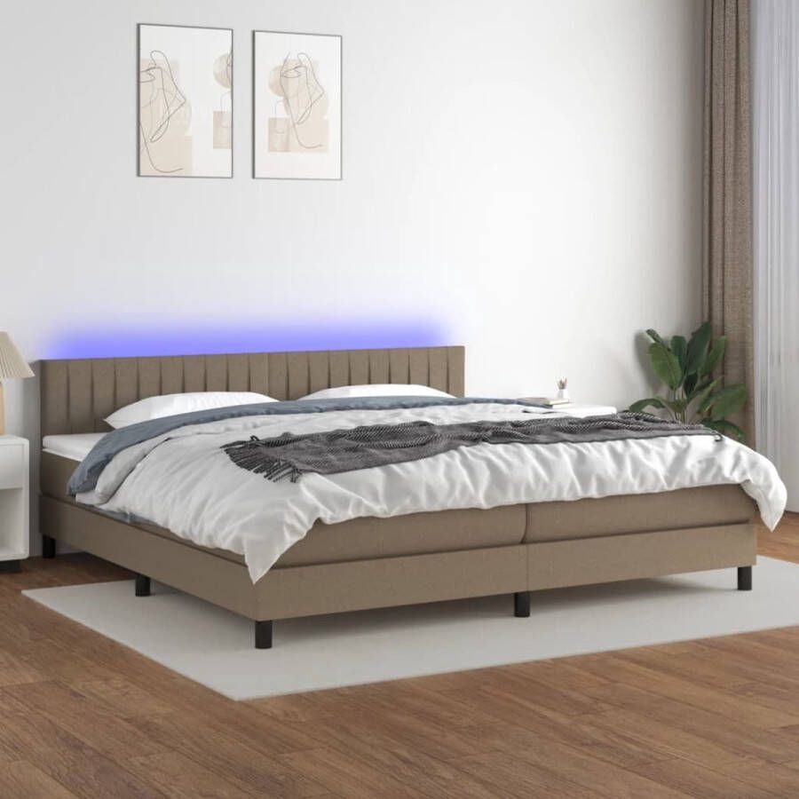 The Living Store Boxspring Bed Taupe 203 x 200 x 78 88 cm LED Pocketvering matras Huidvriendelijk topmatras