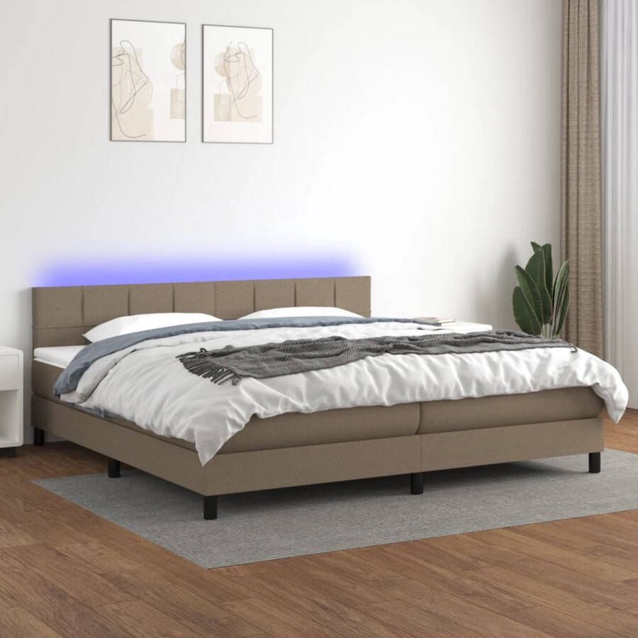 The Living Store Boxspring Bed Taupe 203 x 200 x 78 88 cm Verstelbaar hoofdbord LED-verlichting Pocketvering matras Huidvriendelijk topmatras
