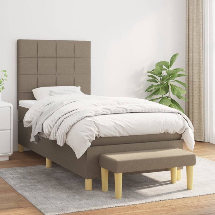The Living Store Boxspring Bed Taupe 203 x 90 x 118 128 cm Pocketvering Matras Middelharde Ondersteuning
