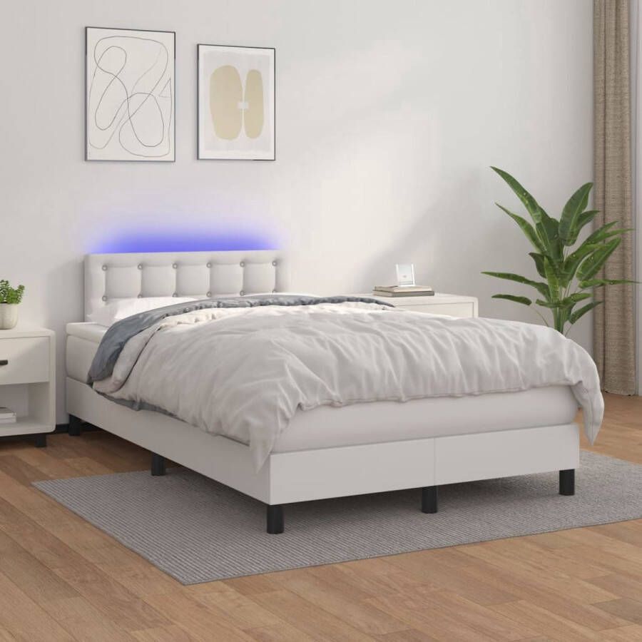 The Living Store Boxspring Bed Wit 203x120x78 88 cm Kunstleer Met LED strip Pocketvering matras Huidvriendelijk topmatras - Foto 1