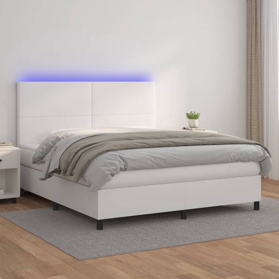 The Living Store Boxspring Bed wit kunstleer 203 x 180 x 118 128 cm LED-verlichting pocketvering matras huidvriendelijk topmatras incl accessoires