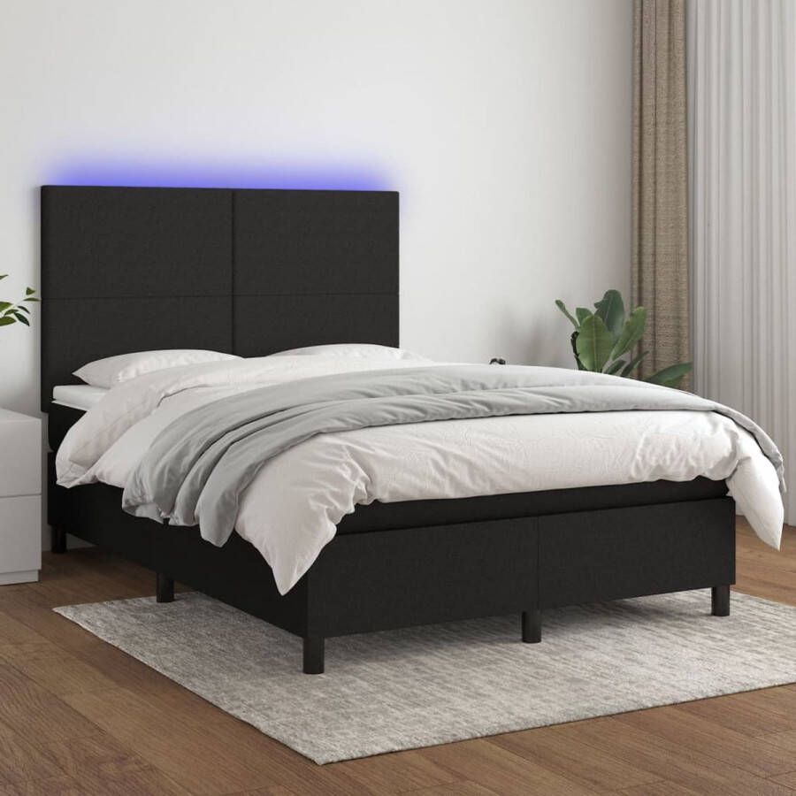 The Living Store Boxspring Bed Zwart 193 x 144 x 118 128 cm LED-strip en Matras inclusief