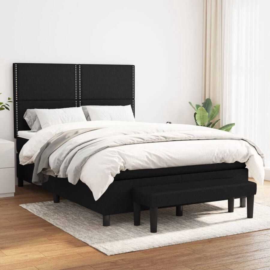 The Living Store Boxspring Bed Zwart 193 x 144 x 118 128 cm Pocketvering Matras Middelharde Ondersteuning Huidvriendelijk Topmatras Multifunctioneel Bankje Inclusief Montagehandleiding