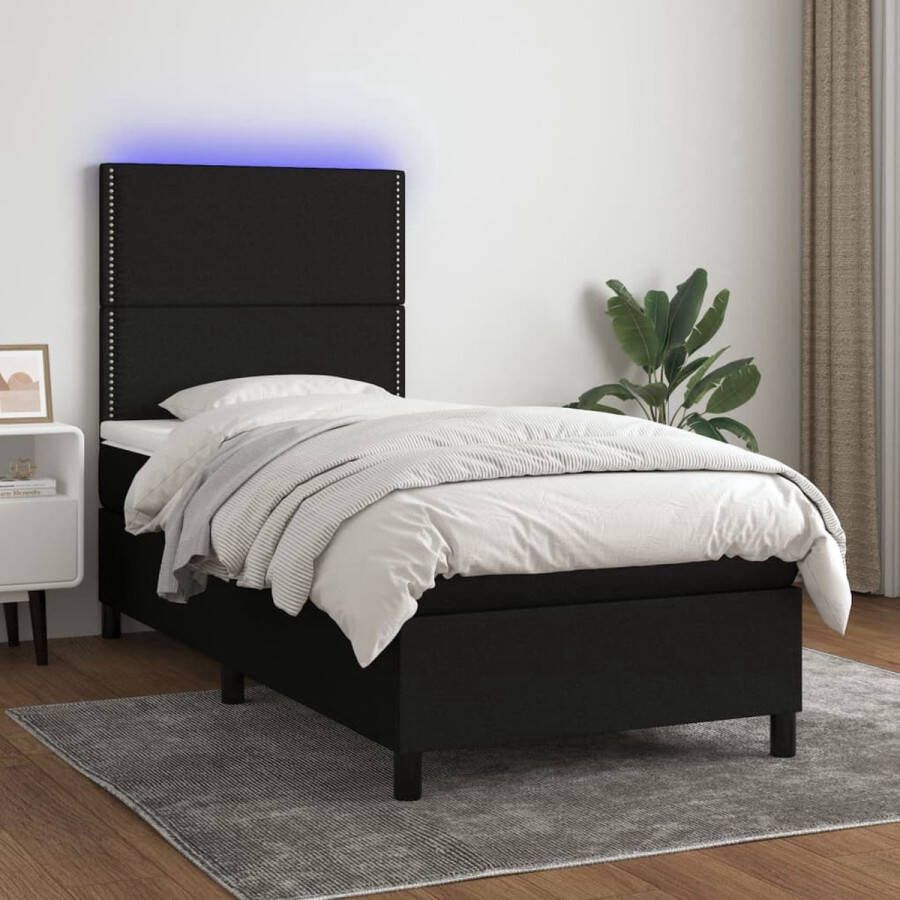 The Living Store Boxspring Bed Zwart 203 x 100 x 118 128 cm LED-verlichting en Pocketvering Matras