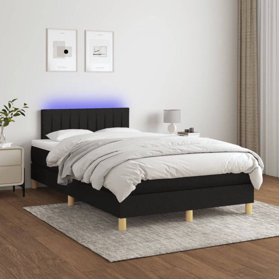 The Living Store Boxspring Bed Zwart 203 x 120 cm LED-lampjes