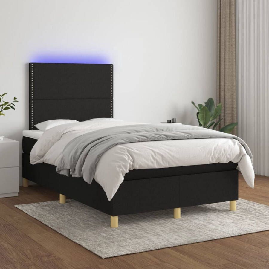 The Living Store Boxspring Bed Zwart 203 x 120 x 118 128 cm LED Pocketvering Matras Huidvriendelijk Topmatras