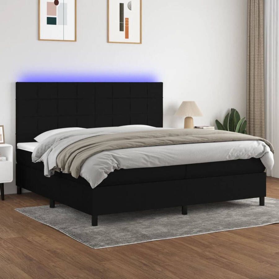 The Living Store Boxspring Bed Zwart 203x200x118 128 cm Met LED-verlichting en Pocketvering Matrassen Huidvriendelijk Topmatras Inclusief 2 LED-strips