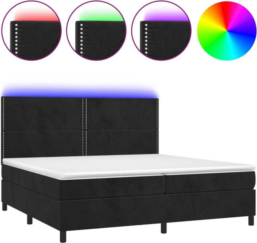 The Living Store Boxspring Bed Zwart Fluweel 203 x 200 x 118 128 cm Verstelbaar hoofdbord LED-verlichting Pocketvering matras Huidvriendelijk topmatras Montagehandleiding