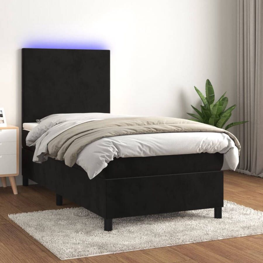 The Living Store Boxspring Bed Zwart Fluweel Pocketvering Met LED