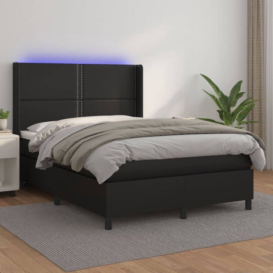 The Living Store Boxspring Bed Zwart Kunstleer 193x147x118 128 cm LED-verlichting