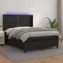 The Living Store Boxspring met matras en LED kunstleer zwart 140x190 cm Boxspring Boxsprings Bed Slaapmeubel Boxspringbed Boxspring Bed Tweepersoonsbed Bed Met Matras Bedframe Ledikant Bed Met LED - Thumbnail 2