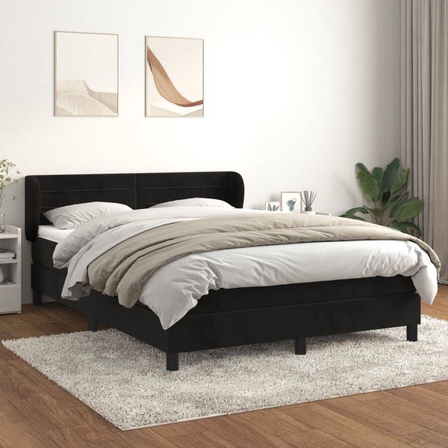 The Living Store Boxspring Bed Zwarte Fluweel 193x147x78 88 cm Pocketvering Matras Middelharde Ondersteuning Huidvriendelijk Topmatras