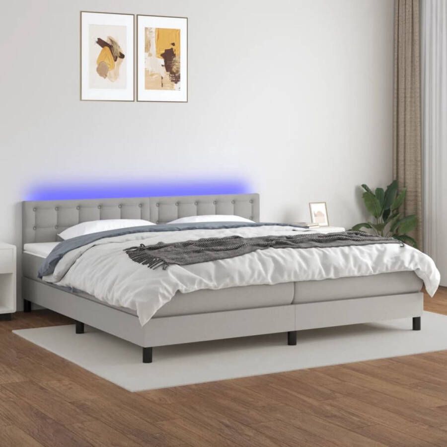 The Living Store Boxspring Bedframe met Matras en LED 203x200x78 88 cm Lichtgrijs