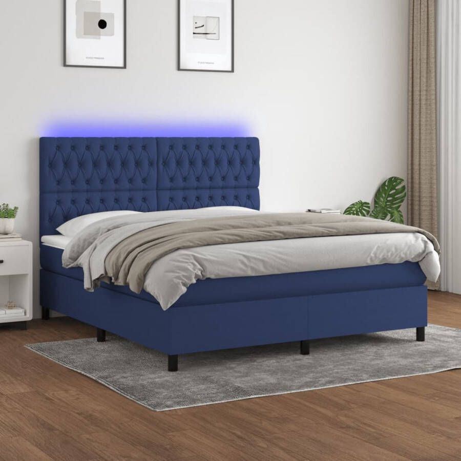 The Living Store Boxspring Blauw 180x200 cm LED Pocketvering Matras Huidvriendelijk