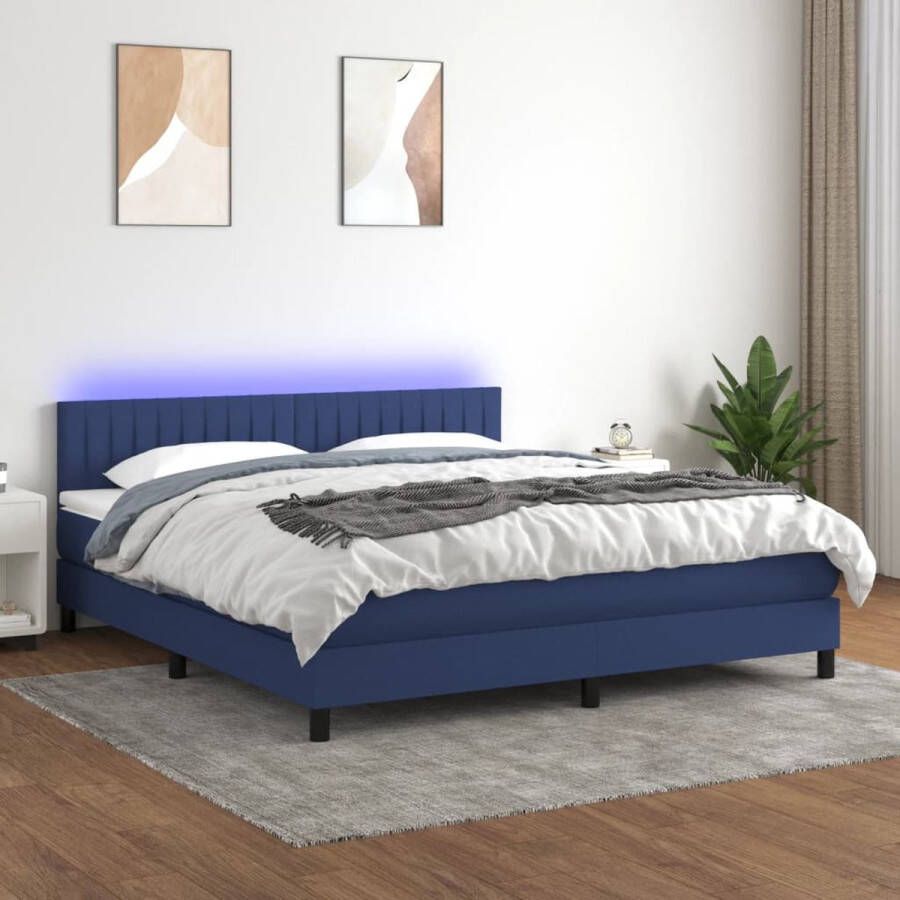 The Living Store Boxspring Blauw 180x200 Verstelbaar Hoofdbord LED Pocketvering Matras Huidvriendelijk Topmatras Boxspring Slaapcomfort Led Verlichting Elektrisch Verstelbare Hoofdbord Pocketing Matras