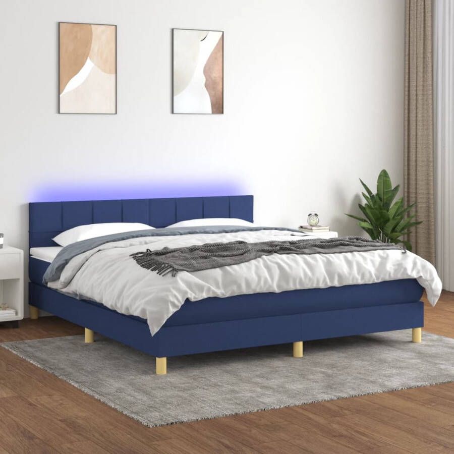 The Living Store Boxspring Blauw 180x200 Verstelbaar hoofdbord LED-verlichting Boxspring Boxsprings Bed Beds Led Lamp - Foto 2