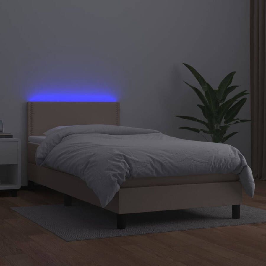 The Living Store Boxspring met matras en LED kunstleer cappuccinokleur 80x200 cm Boxspring Led Lamp Kapstok Bedroom Furniture Slaapcomfort