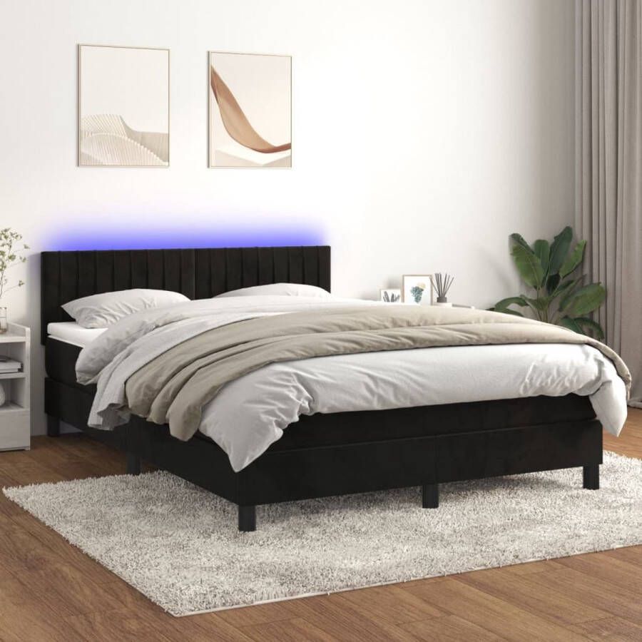 The Living Store Boxspring Comfort Bed met matras en LED 140x190 cm Fluweel zwart