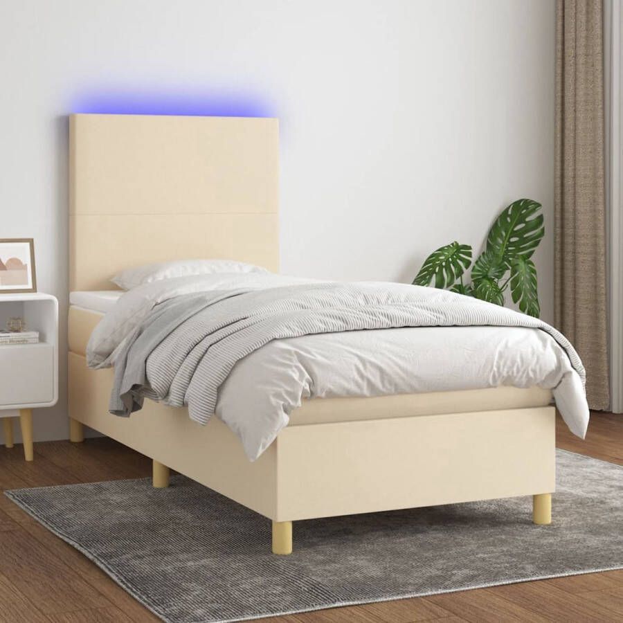 The Living Store Boxspring Crème 193x90 Duurzaam materiaal Verstelbaar hoofdbord Comfortabele ondersteuning Kleurrijke LED-verlichting Pocketvering matras Huidvriendelijk topmatras Montagehandleiding inbegrepen met USB-aansluiting
