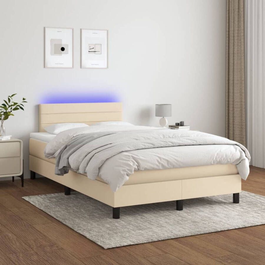 The Living Store Boxspring Crème 203 x 120 x 78 88 cm Inclusief Matras en LED Boxspring Creme Kleurig Led Lampje Boxspring Frame Tweepersoons Bed