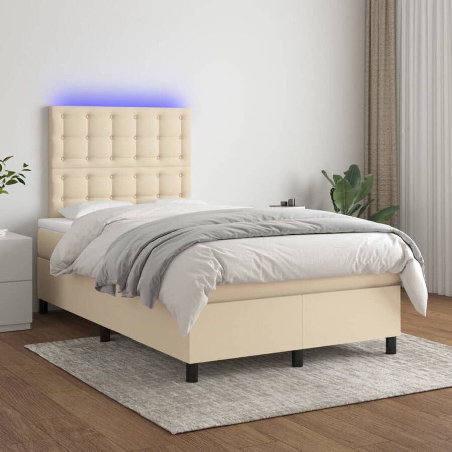 The Living Store Boxspring Crème 203x120x118 128 cm LED Pocketvering Matras Verstelbaar Hoofdbord