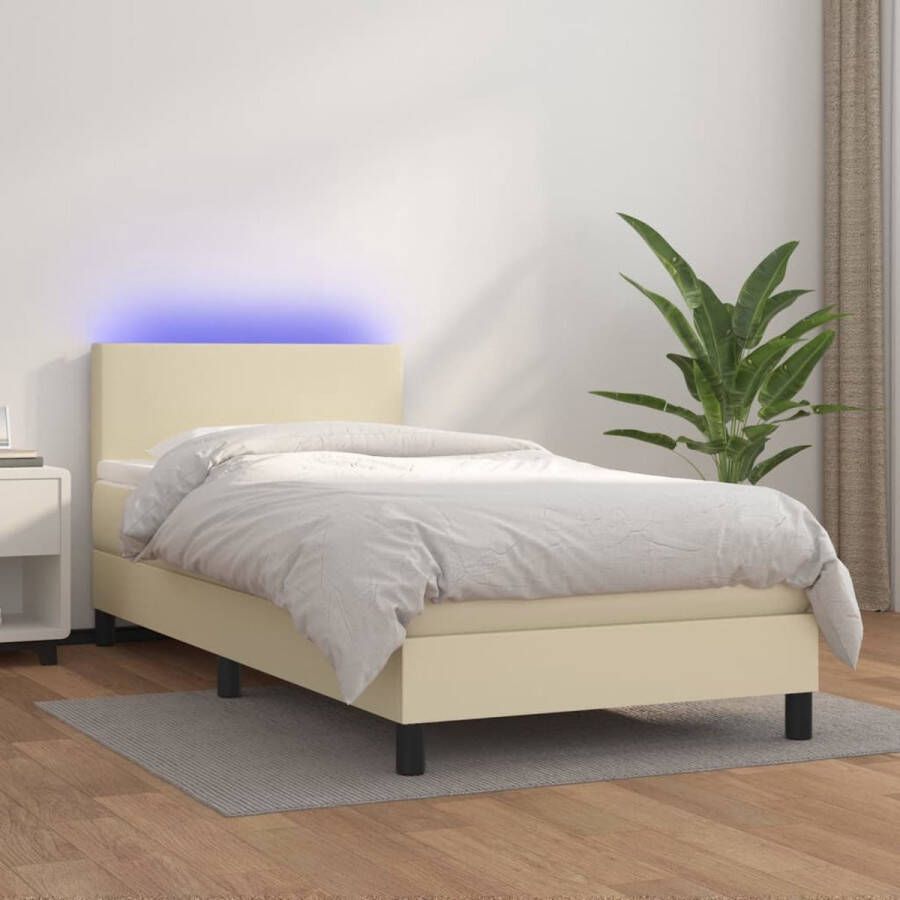 The Living Store Boxspring Crème 203x80x78 88 LED Kunstleer Pocketvering