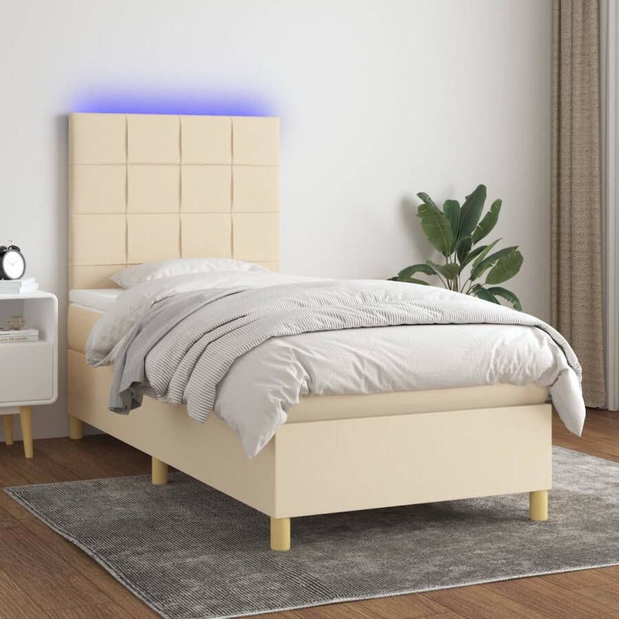 The Living Store Boxspring Crème 203x80x78 88 cm LED-verlichting Pocketvering matras Huidvriendelijk topmatras Boxspring Led Bed Creme Bed Tweepersoonsbed Pocketed Spring Mattress - Foto 2