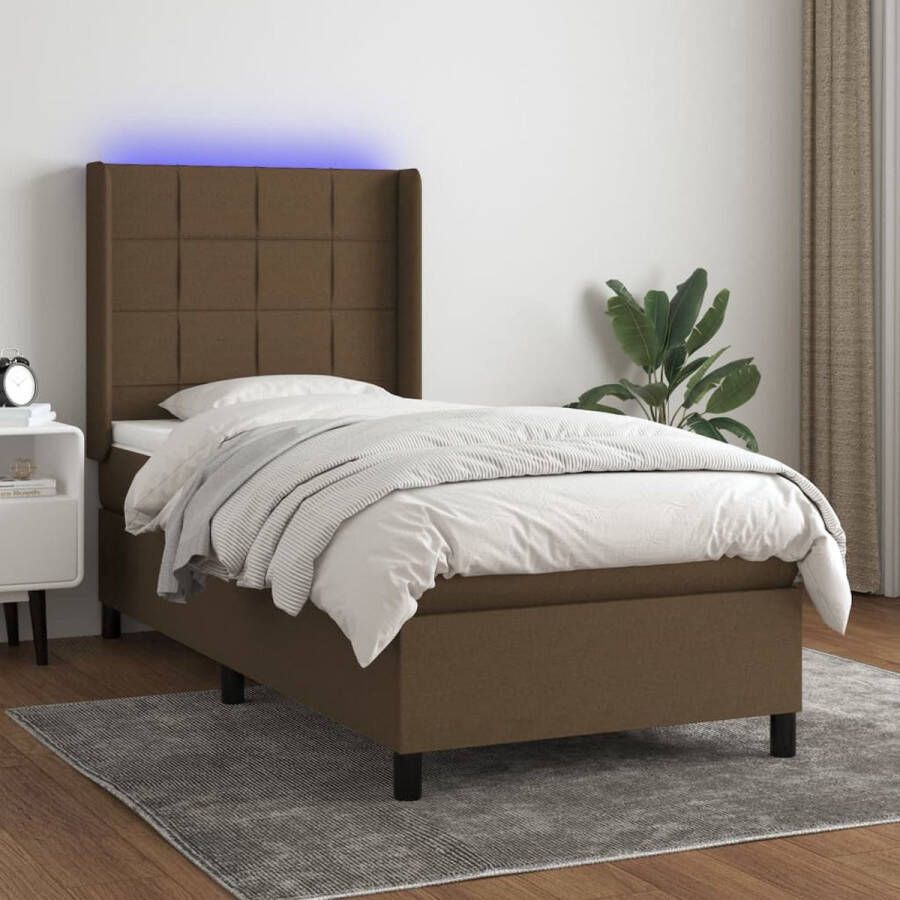 The Living Store Boxspring Dark Brown 203x103x118 128cm LED Breathable Durable Fabric Adjustable Headboard Colorful LED Lights Pocket Spring Mattress Skin-Friendly Topper USB Connection