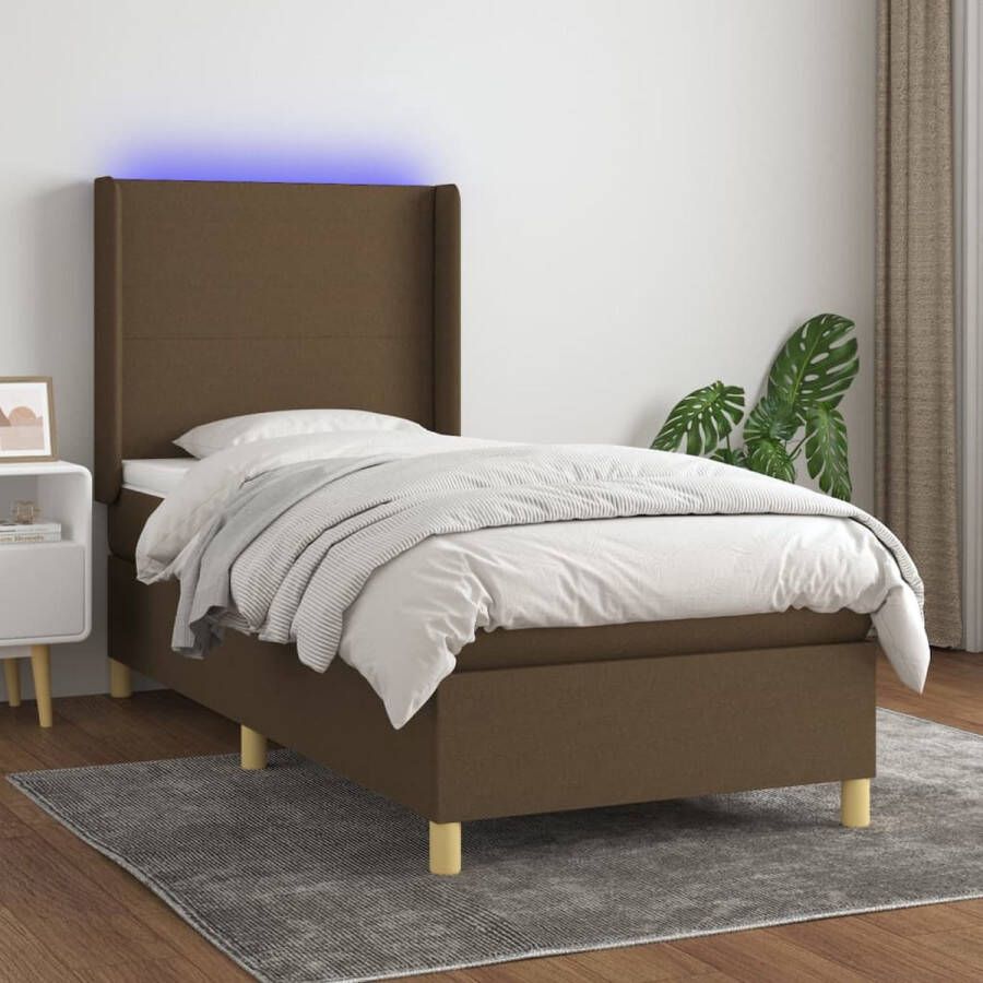 The Living Store Boxspring Dark Brown Pocket Spring Mattress Comfortable LED Lights Skin-Friendly Top Mattress