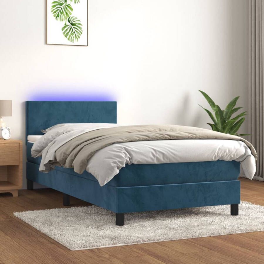 The Living Store Boxspring Donkerblauw Fluweel 193x90x78 88 cm Verstelbaar hoofdbord Kleurrijke LED-verlichting Boxspring Donkere Kleuren Fluweel Led Verlichting Slaapcomfort