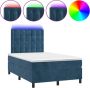 The Living Store Boxspring Donkerblauw Fluweel 203x120x118 128 cm Met LED en Pockervering Matras - Thumbnail 1