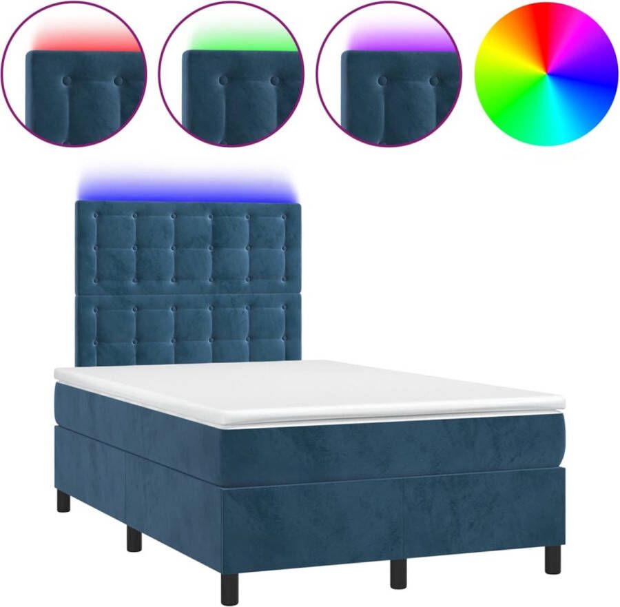 The Living Store Boxspring Donkerblauw Fluweel 203x120x118 128 cm Met LED en Pockervering Matras