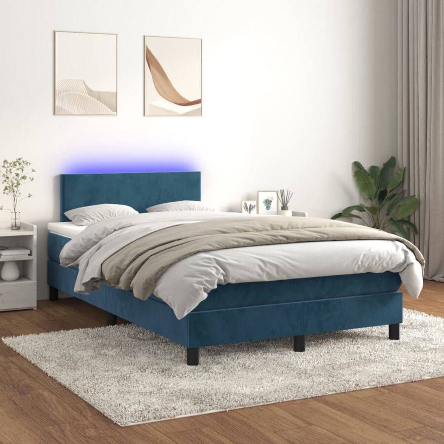 The Living Store Boxspring met matras en LED fluweel donkerblauw 120x200 cm Boxspring Donkere Kleuren Velvet Led Lamp Slaapcomfort - Foto 2