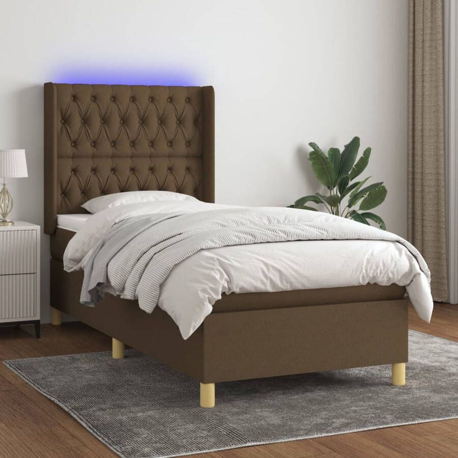 The Living Store Boxspring donkerbruin 100 x 200 x 118 128 cm LED-verlichting