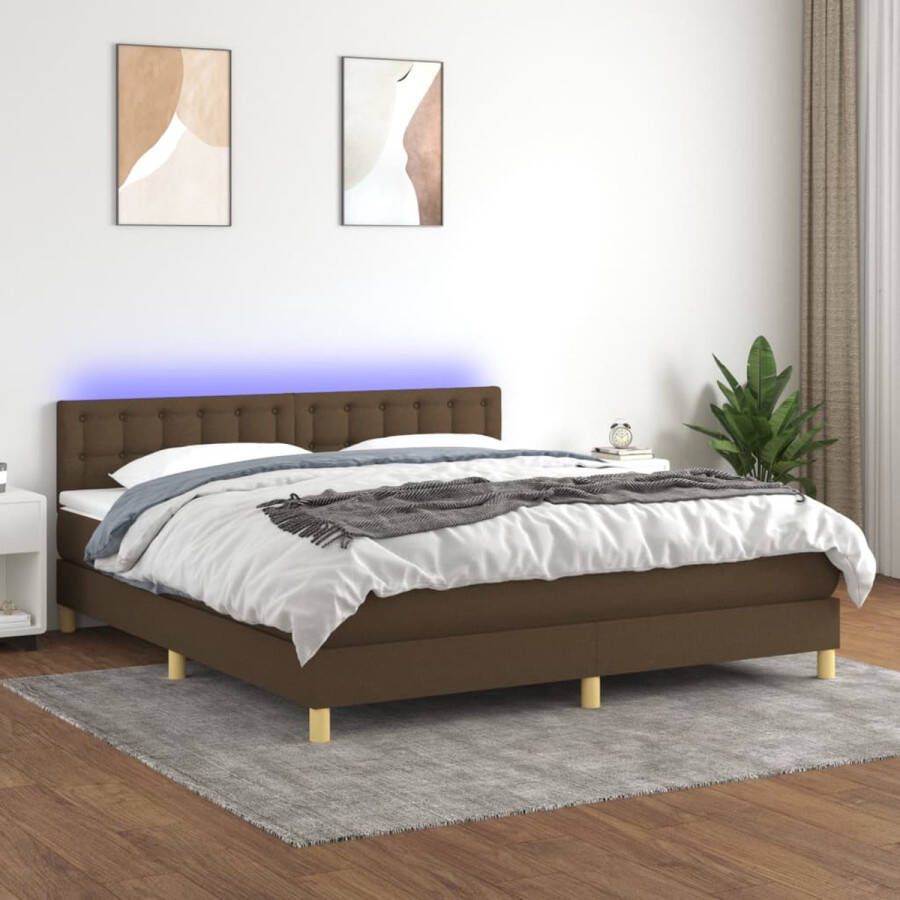 The Living Store Boxspring Donkerbruin 180 x 200 cm LED Pocketvering Huidvriendelijk Boxspring Donkere Bruine Boxspring Led Boxspring Pocketed Veren Matras Boxspring Frame