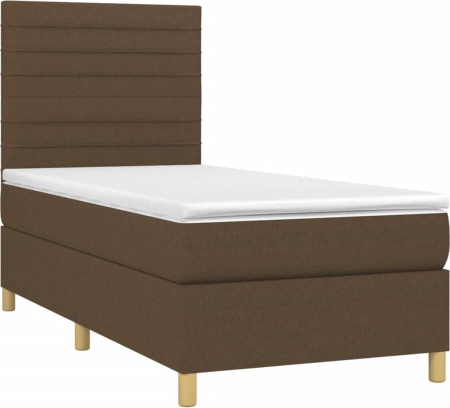 The Living Store Boxspring donkerbruin 203 x 100 x 118 128 cm LED-verlichting Pocketvering matras Huidvriendelijk topmatras