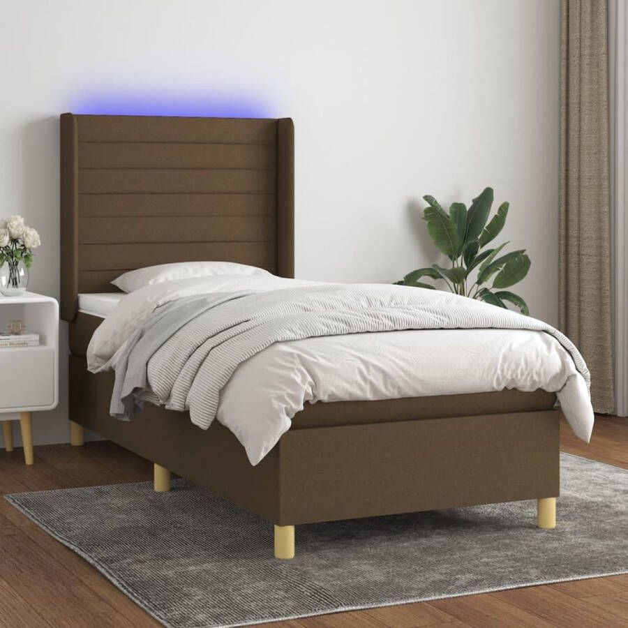 The Living Store Boxspring Donkerbruin 203 x 103 x 118 128 cm LED-verlichting Pocketvering matras Huidvriendelijk topmatras