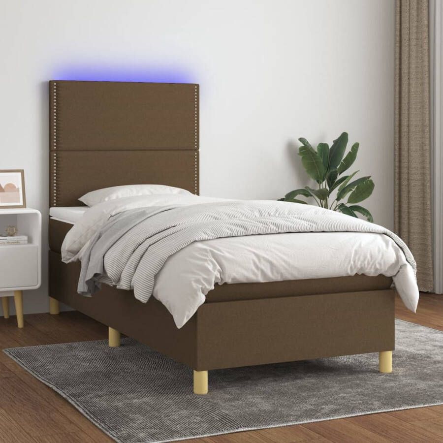 The Living Store Boxspring met matras en LED stof donkerbruin 100x200 cm Boxspring Boxsprings Bed Slaapmeubel Boxspringbed Boxspring Bed Tweepersoonsbed Bed Met Matras Bedframe Ledikant Bed Met LED