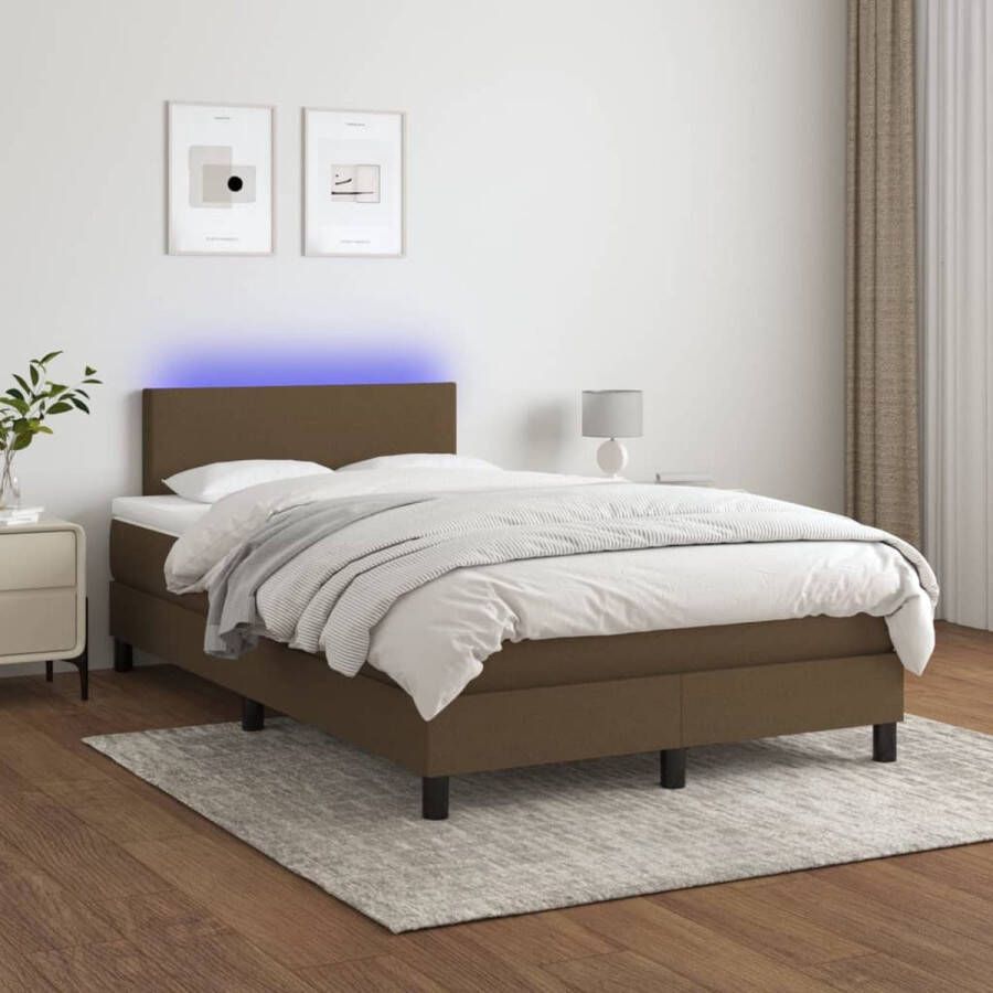 The Living Store Boxspring Donkerbruin 203x120x78 88 cm LED-verlichting