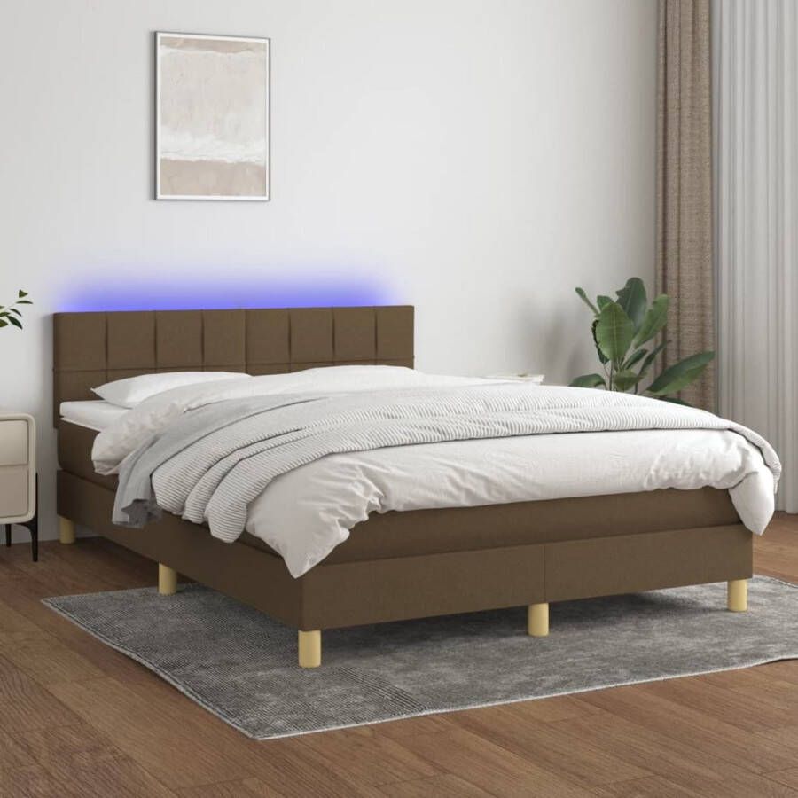 The Living Store Boxspring Donkerbruin 203x144 cm LED Pocketvering Matras Huidvriendelijk Topmatras