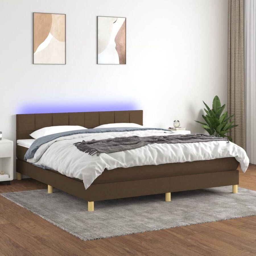 The Living Store Boxspring Donkerbruin 203x180x78 88 cm LED Verlichting