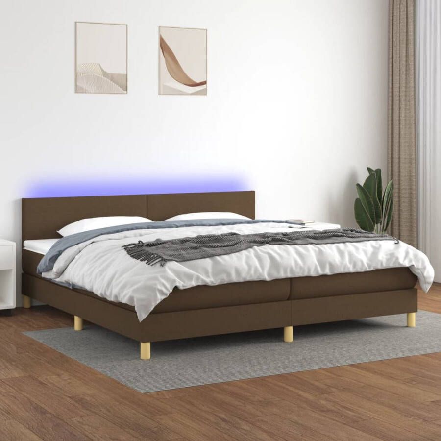 The Living Store Boxspring Donkerbruin 203x200x78 88 cm LED Pocketvering Mattress Huidvriendelijk Topmatras - Foto 1